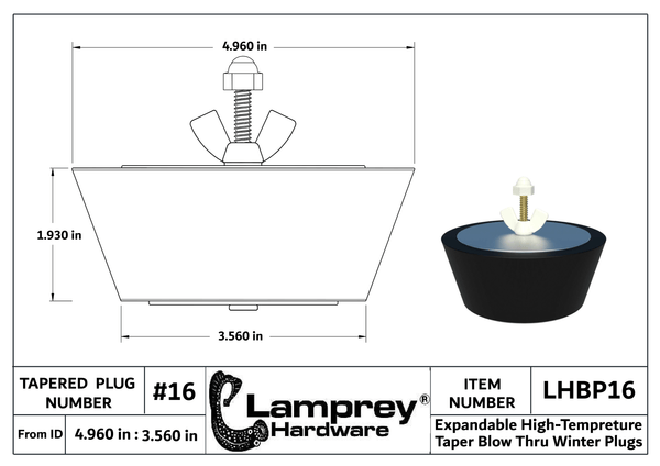 #16 Winter Blow Thru Expansion Plug With Schrader Valve For 4 Inch Pipes - LHBP16