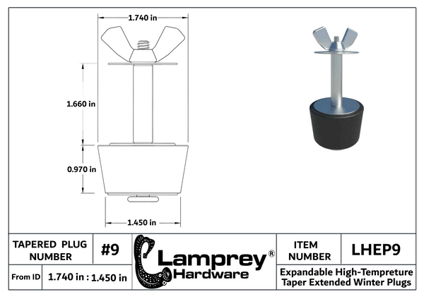 #9 Winter Extended Rubber Expansion Plug For 1 1/2 Inch Pipes & 1 3/4 Inch Fittings - LHEP9