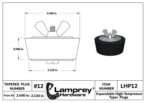 #12 Extended Life Winter Expansion Rubber Plug w/ All Stainless Steel Bolts For 2 Inch Fittings - LHXP12