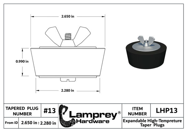#13 Extended Life Winter Expansion Rubber Plug w/ All Stainless Steel Bolts For 2 1/2 Inch Pipes - LHXP13