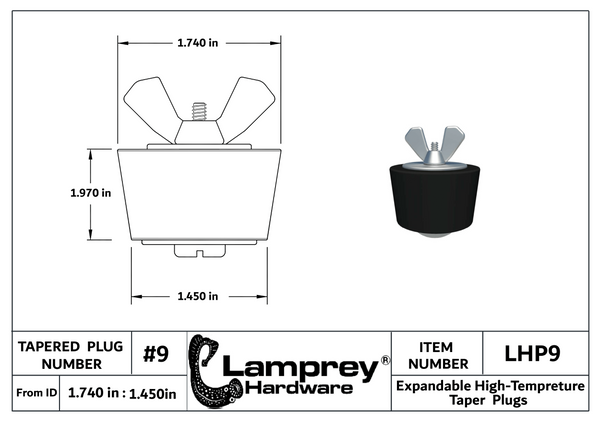 #9 Extended Life Winter Expansion Rubber Plug w/ All Stainless Steel Bolts For 1 1/2 Inch Pipes & 1 3/4 Fittings - LHXP9